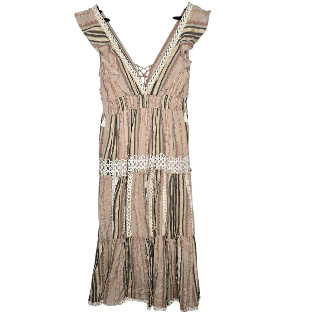 Anthropologie Hemant & Nandita‎ Pixie Boho Printed Fringe Long Maxi Dress Large - Picture 3 of 12